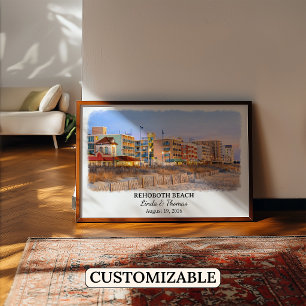 Rehoboth Beach Delaware Poster, Watercolor, Custom Poster