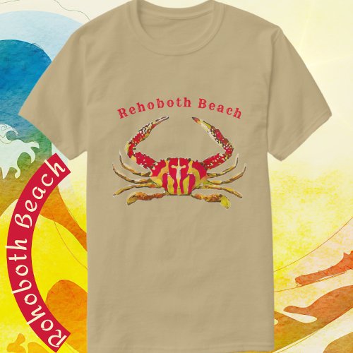 Rehoboth Beach Delaware Red and Gold Ocean Crab T_Shirt