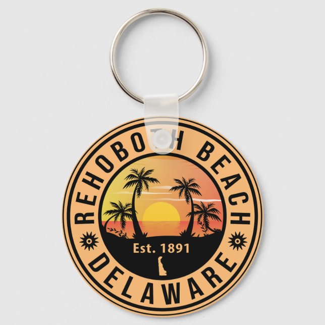 Rehoboth Beach Delaware Retro Sunset Souvenirs 60s Keychain (Front)