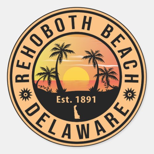 Rehoboth Beach Delaware Retro Sunset Souvenirs 70s Classic Round Sticker