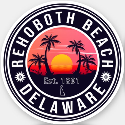 Rehoboth Beach Delaware Retro Sunset Souvenirs 70s Sticker
