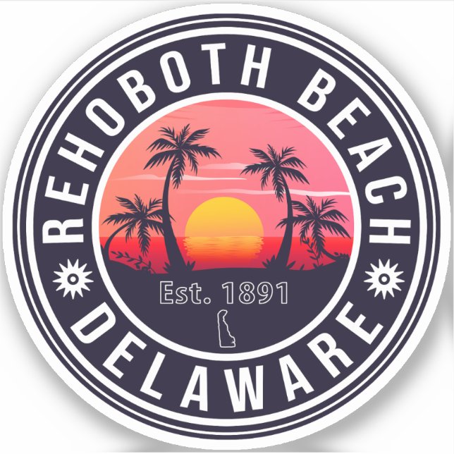Rehoboth Beach Delaware Retro Sunset Souvenirs 70s Sticker (Front)