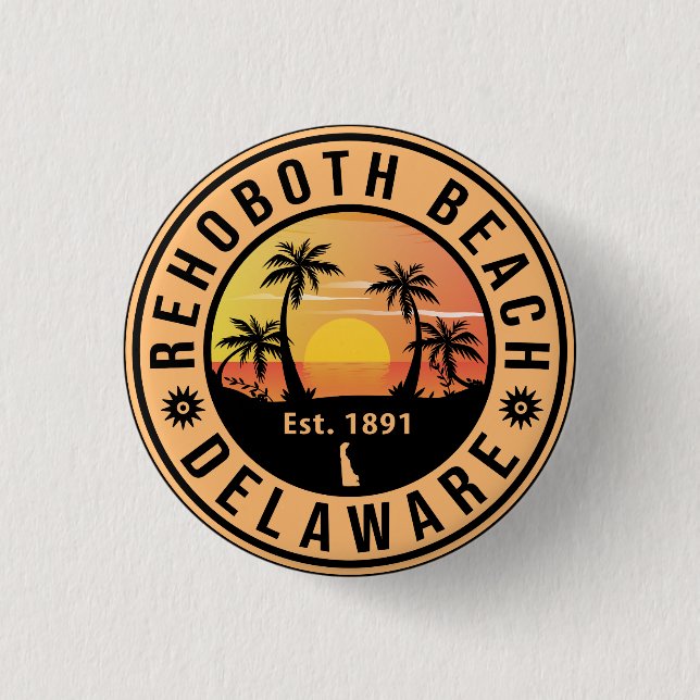Rehoboth Beach Delaware Retro Sunset Souvenirs Button (Front)