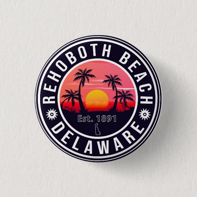 Rehoboth Beach Delaware Retro Sunset Souvenirs Button (Front)