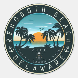 Rehoboth Beach Delaware Sunset Retro Souvenir 80s Classic Round Sticker