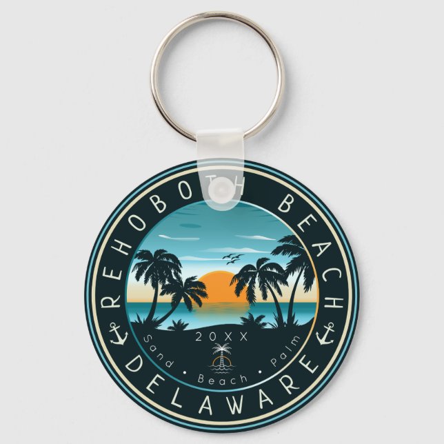 Rehoboth Beach Delaware Sunset Retro Souvenir 80s Keychain (Front)