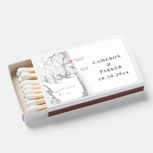 Rehoboth Beach Map Elegant Black White Wedding Matchboxes