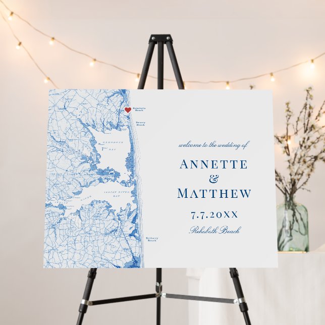 Rehoboth Beach Map Wedding Welcome Sign (In Situ (Stand))