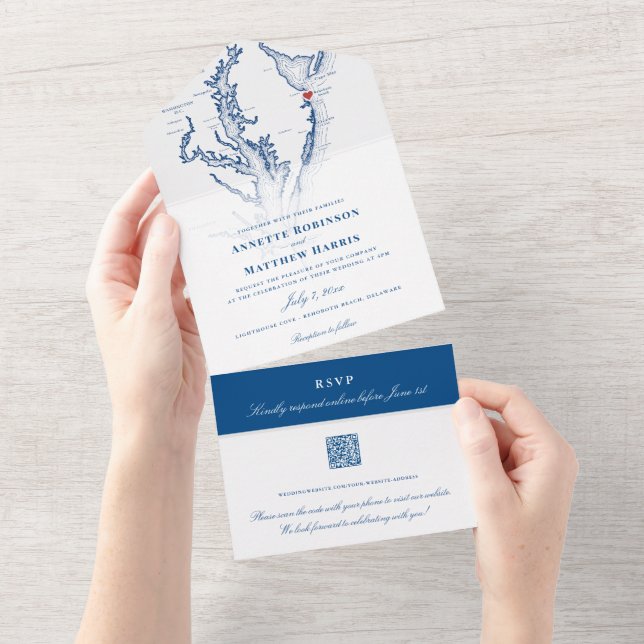Rehoboth Beach Wedding QR Code Seal and Send All In One Invitation (Tearaway)