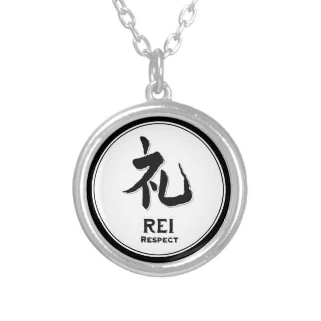 REI respect bushido virtue samurai kanji Silver Plated Necklace (Front)