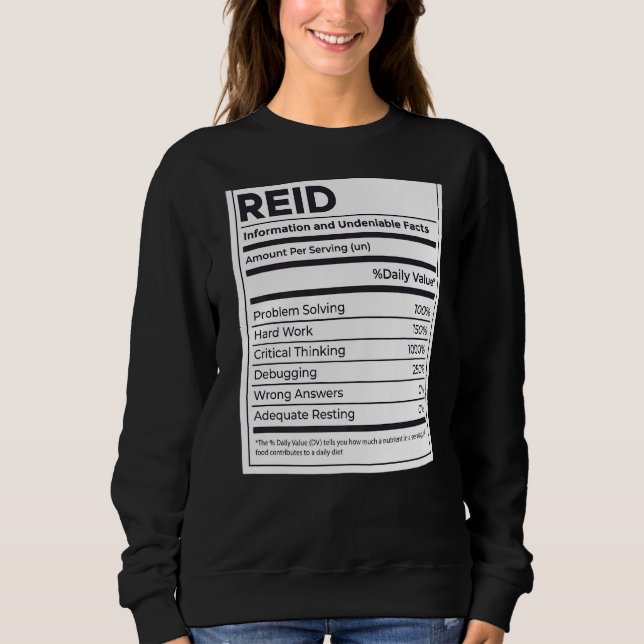 Reid Nutrition Information Problem Solving Hard Wo Sweatshirt (Front)