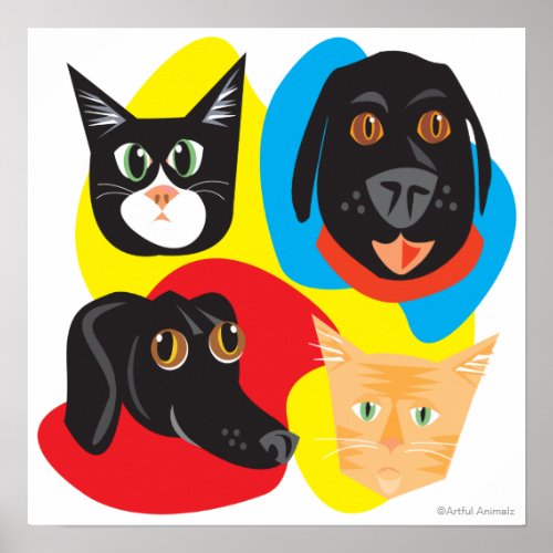 Reigning Cats  Dogs_Frisky Friends color shapes Poster