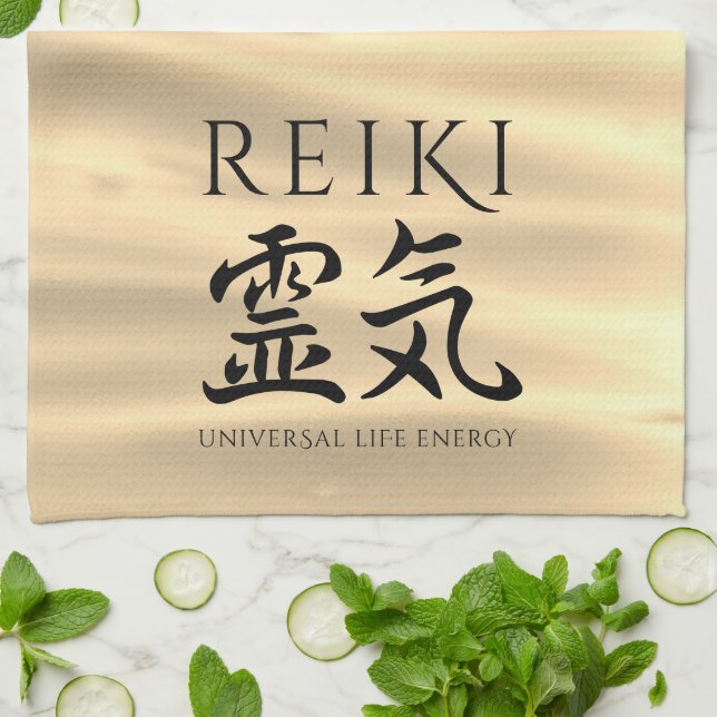 Reiki 霊気 Japanese Calligraphic Life Energy Kitchen Towel (Folded)