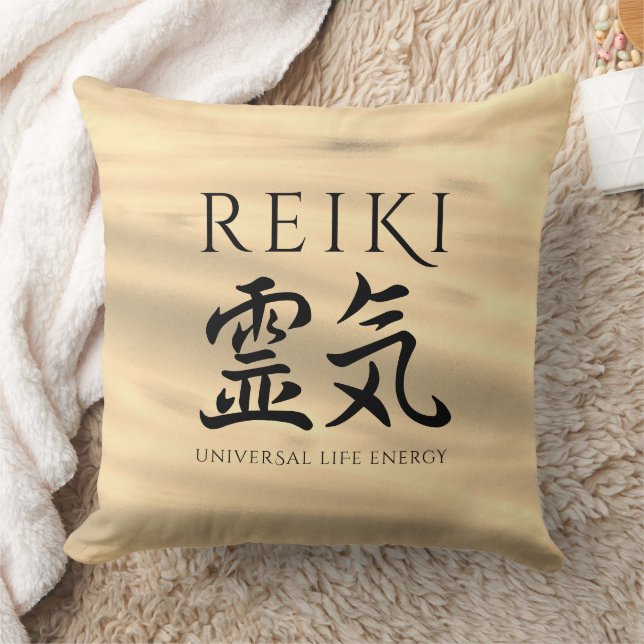 Reiki 霊気 Japanese Calligraphic Life Energy Throw Pillow (Blanket)