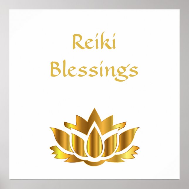 Reiki Blessings White/Gold Poster (Front)