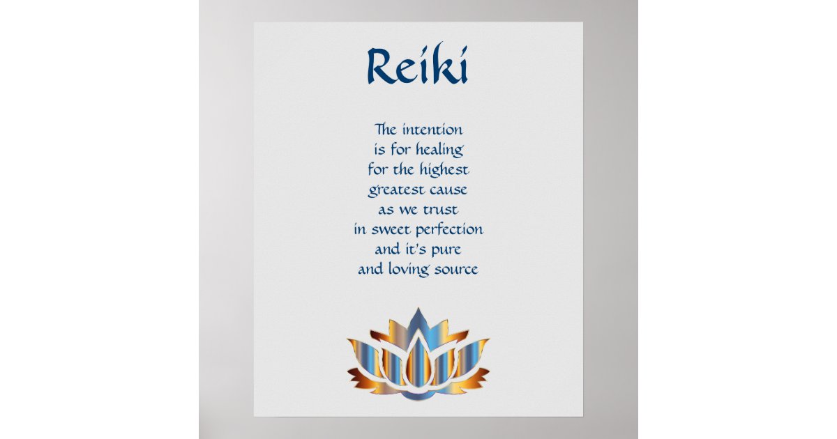 Reiki Blue/Gold lotus flower Poster | Zazzle
