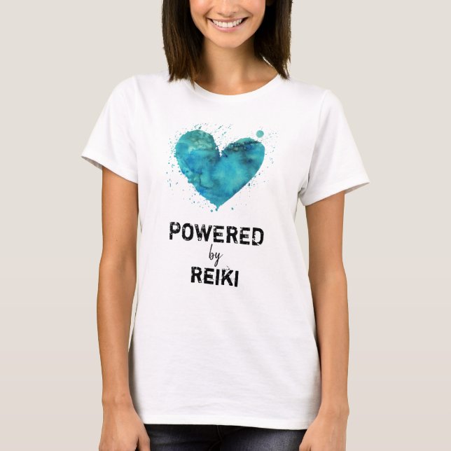 *~* Reiki Blue Turquoise Watercolor Heart T-Shirt (Front)