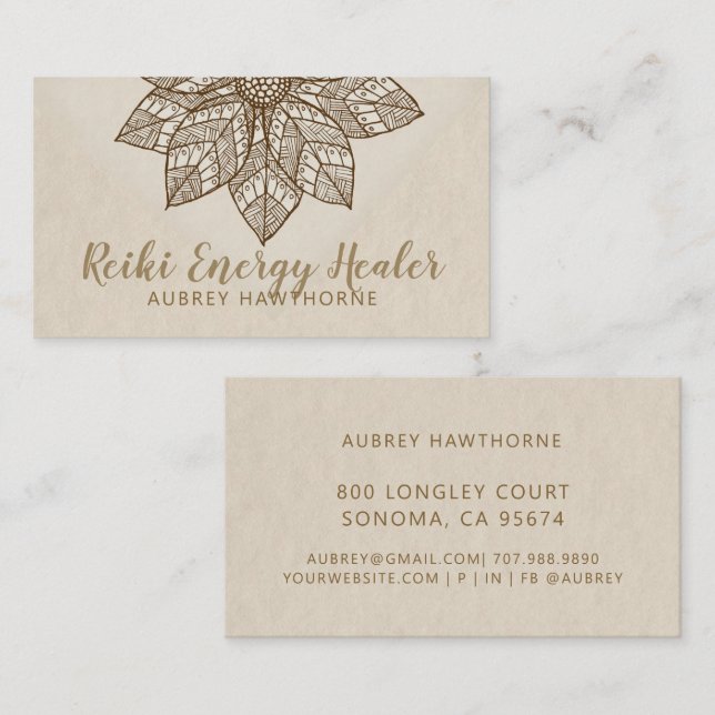 Reiki Energy Healer Lotus Flower  Business Card (Front/Back)