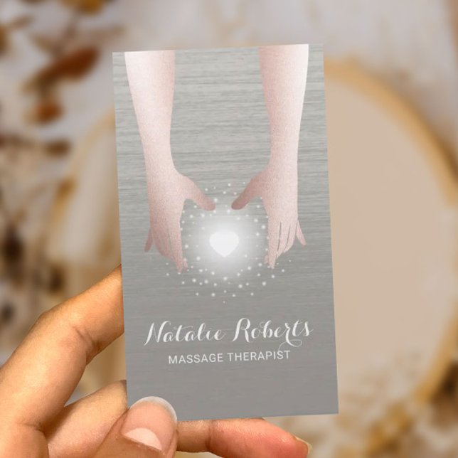 Reiki Energy Healing Hands Beige Therapist Business Card (Creator Uploaded)