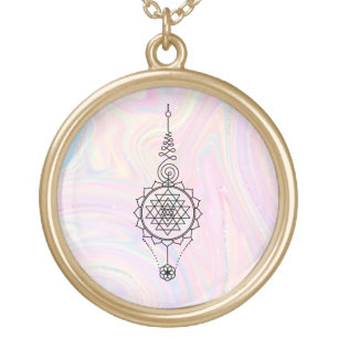 *~* Reiki Energy Healing Nirvana Pastel Marble Gold Plated Necklace