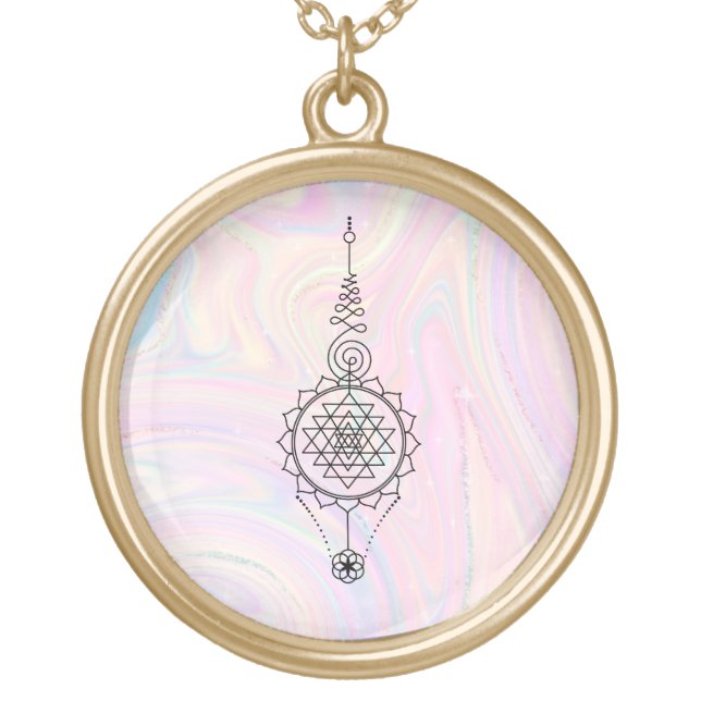 *~* Reiki Energy Healing  Nirvana Pastel Marble Gold Plated Necklace (Front)