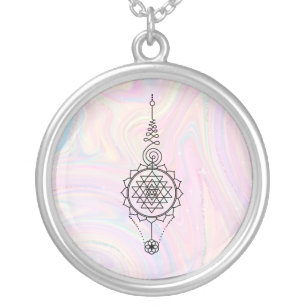 *~* Reiki Energy Healing Nirvana Pastel Marble Silver Plated Necklace