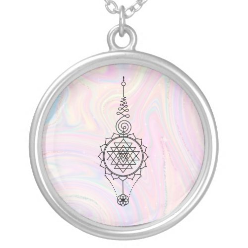 *~* Reiki Energy Healing Nirvana Pastel Marble Silver Plated Necklace