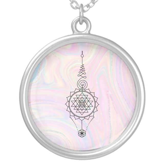 *~* Reiki Energy Healing Nirvana Pastel Marble Silver Plated Necklace (Front)