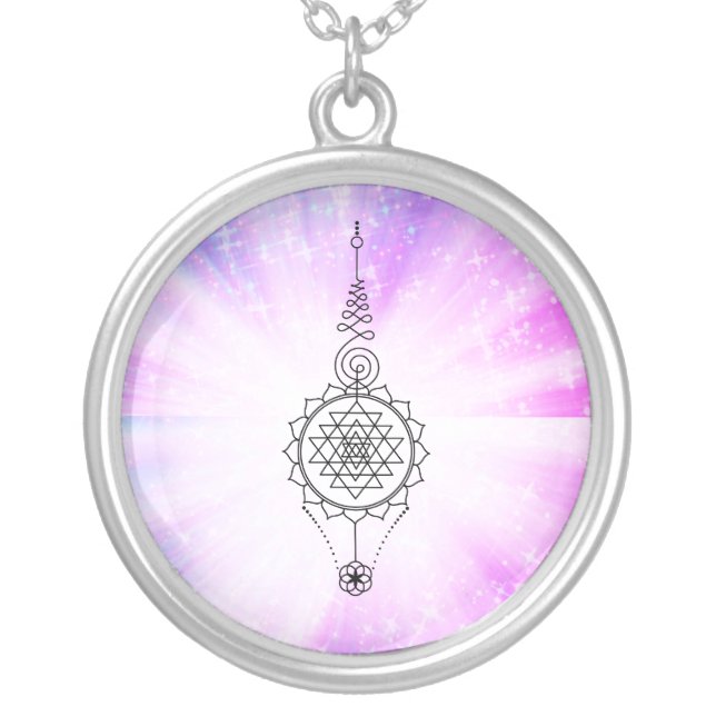 *~* Reiki Energy Healing Sparkle Rays Nirvana Silver Plated Necklace (Front)