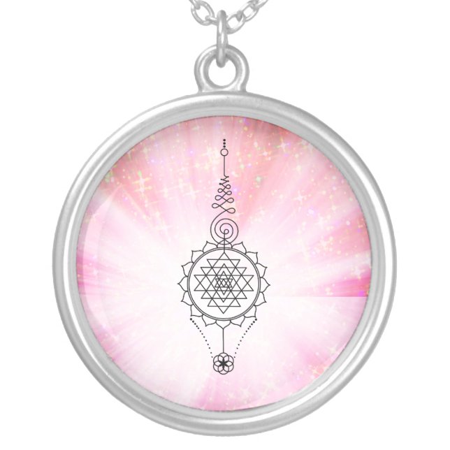 *~* Reiki Energy Healing Sparkle Rays Nirvana Silver Plated Necklace (Front)