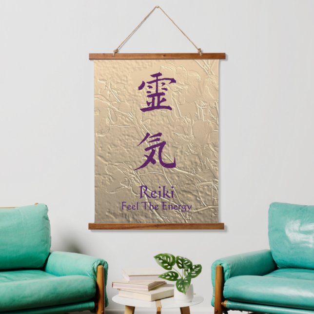 Reiki Feel The Energy Purple Hanging Tapestry (Living Room)