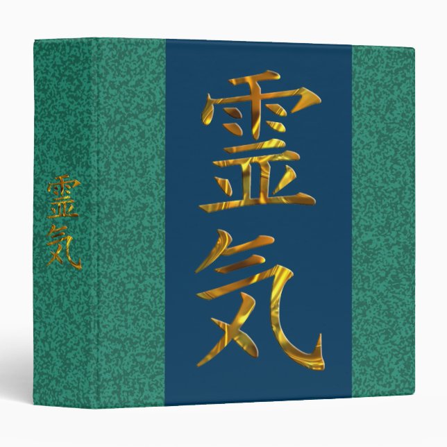 REIKI / GOLD | green splatter, dark blue 3 Ring Binder (Front/Spine)