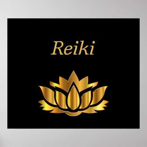 Reiki Gold Lotus flower Poster