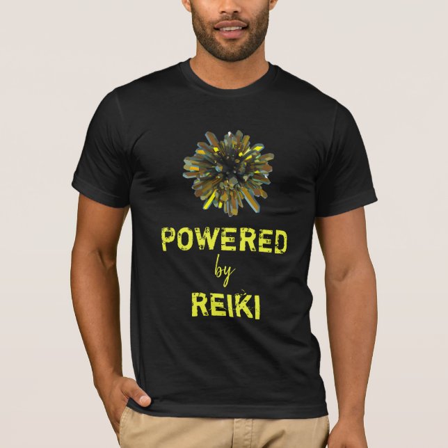 *~* Reiki Gold Yellow Crystal Sphere Men Black T-Shirt (Front)