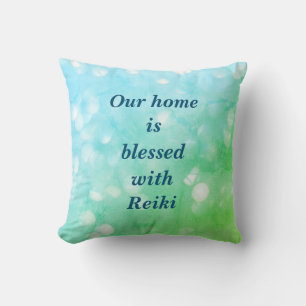 Reiki green blue sparkle design throw pillow