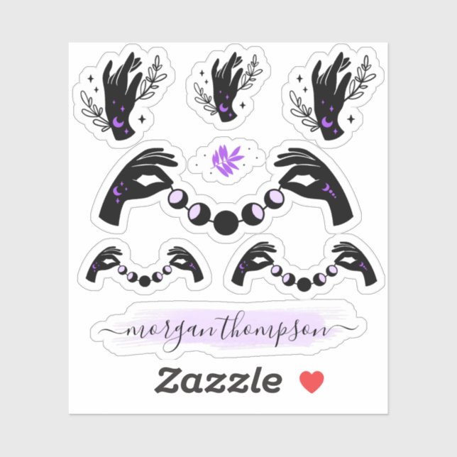 Reiki Hands & Moon Phases Personalized Name Logo Sticker (Sheet)