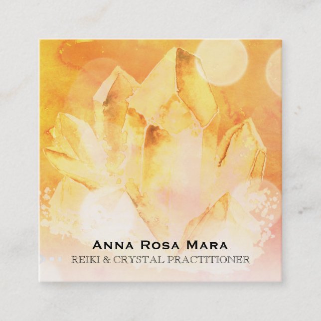 *~* Reiki  Healer Yoga Citrine Crystal  Massage Square Business Card (Front)