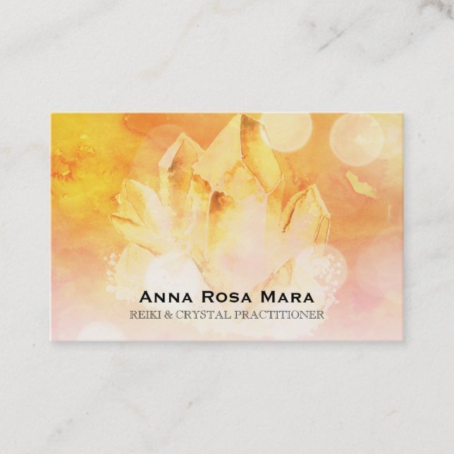 ~ Reiki  Healer Yoga Massage Citrine Crystal Business Card (Front)