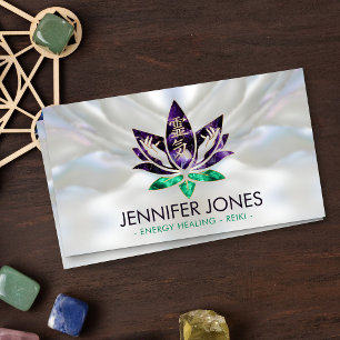 Reiki Healing Hands and Lotus - Amethyst & Jade Business Card