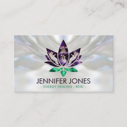 Reiki Healing Hands and Lotus _ Amethyst  Jade Business Card