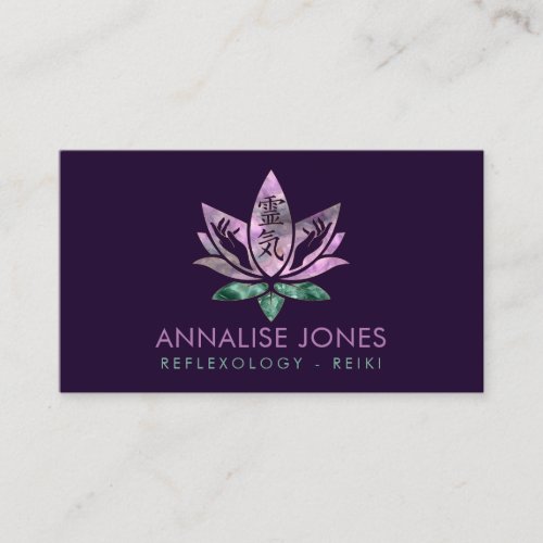Reiki Healing Hands and Lotus _ Fluorite and Jade Business Card