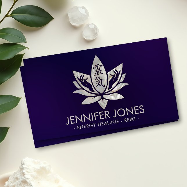 Reiki Healing Hands and Lotus - Pearl  Business Card (Creator Uploaded)