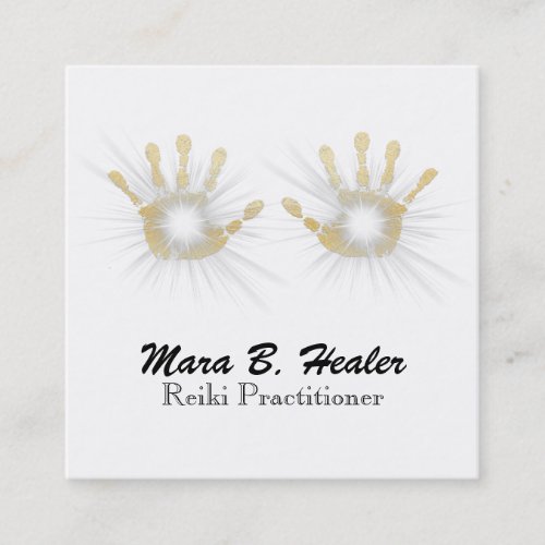  Reiki Healing  Hands Energy Gold Foil Square Business Card