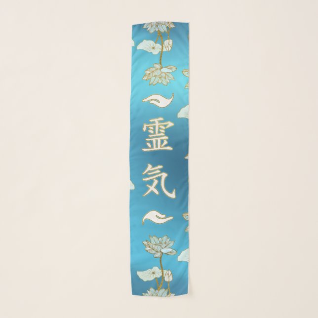 Reiki Healing hands Symbol with lotus on blue Scarf (Front)