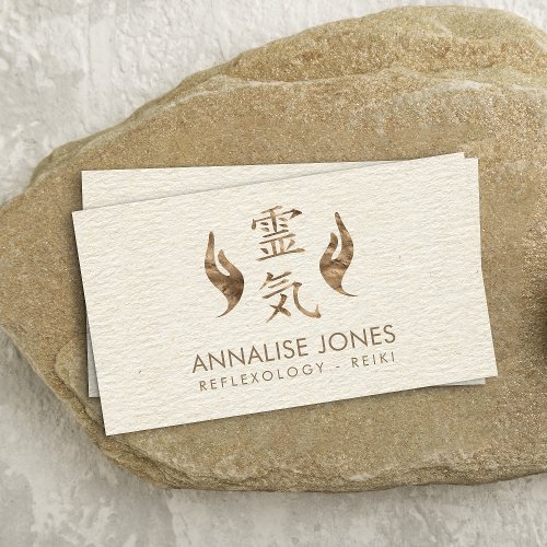 Reiki Healing symbol and hands pastel gold Business Card
