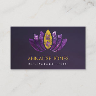 Reiki Healing Symbols Amethyst Gold on Lotus Business Card
