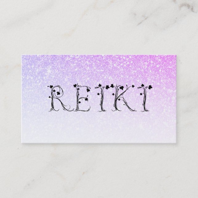 *~*  REIKI Ivy Ombre Pink Lavender Glitter Business Card (Front)
