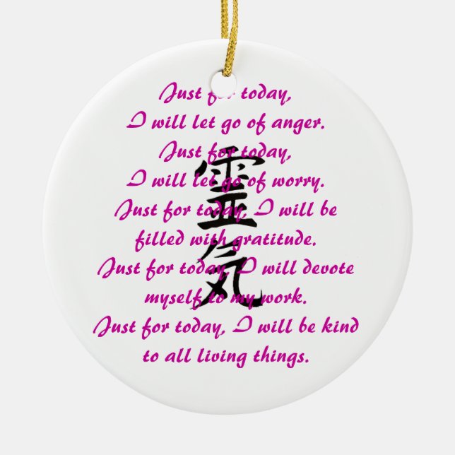 Reiki Kanji and Precepts Ceramic Ornament (Front)