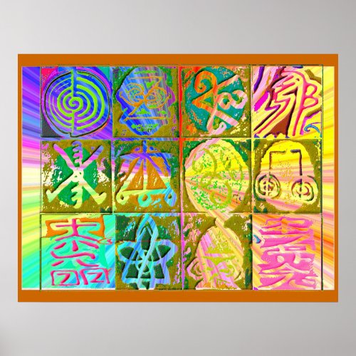 REIKI Karuna  Vintage Style Art Symbols Poster