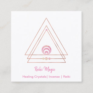 Reiki Magic Pink and Rose Gold Square Business Card